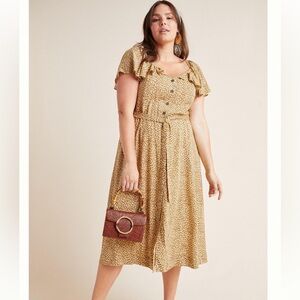 Anthropologie mauve bolano leopard print safari midi button down‎ dress